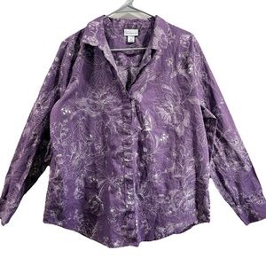 Liz Claiborne Floral Linen Blouse Spring Casual Workwear XL Cottagecore